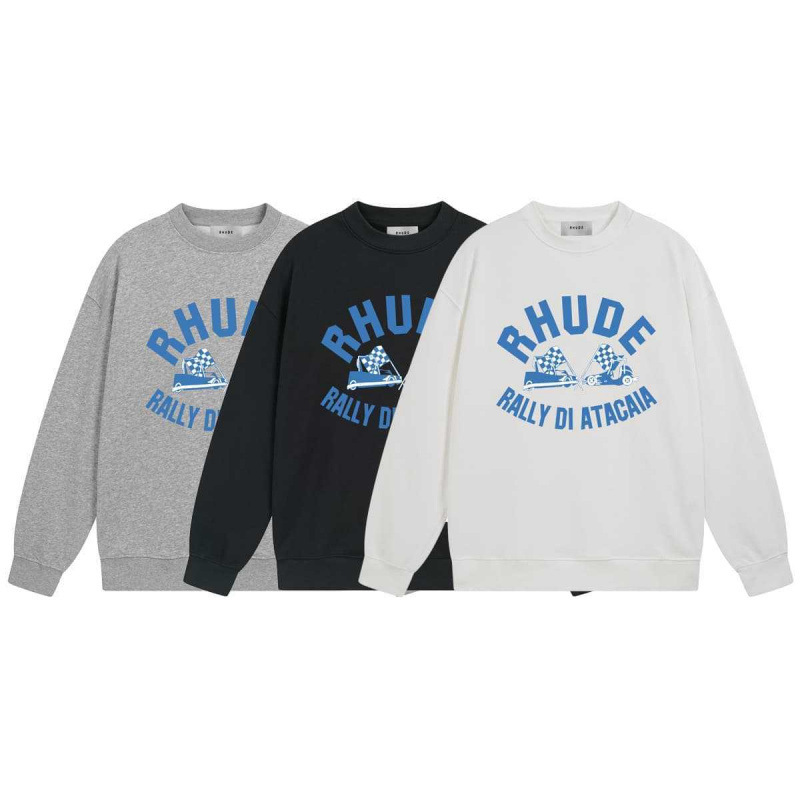 长期有2025美式高街潮牌RHUDE高清字母印花嘻哈休闲圆领卫衣