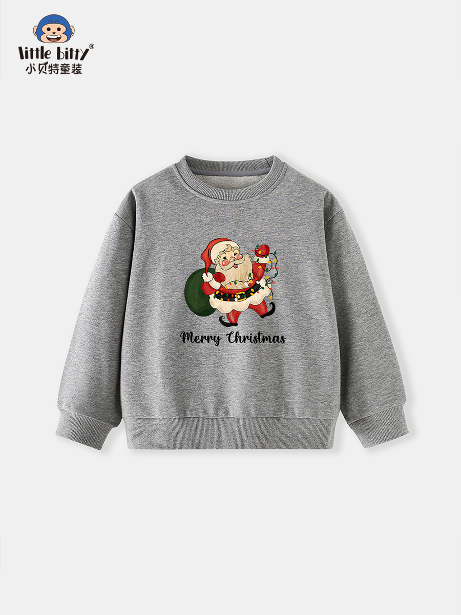 Cross-Border Supply 25 Years Autum New Kidsren's Round Neck Sweatshirt European and American Cartoon Christmas Printed Knitted Kidsren's Sweatshirt
