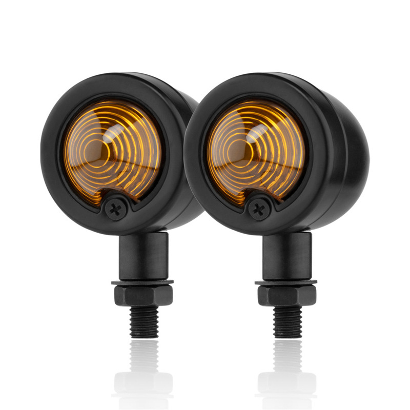 Retro round turn signal metal halogen turn signal indicator light black shell Harley turn signal light