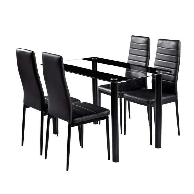 Exportación de vidrio temperado comedor mesas y sillas de comedor, mesa y sillas de cafeteria de ocio, mesa y sillas combinadas, área de negociación de recepción