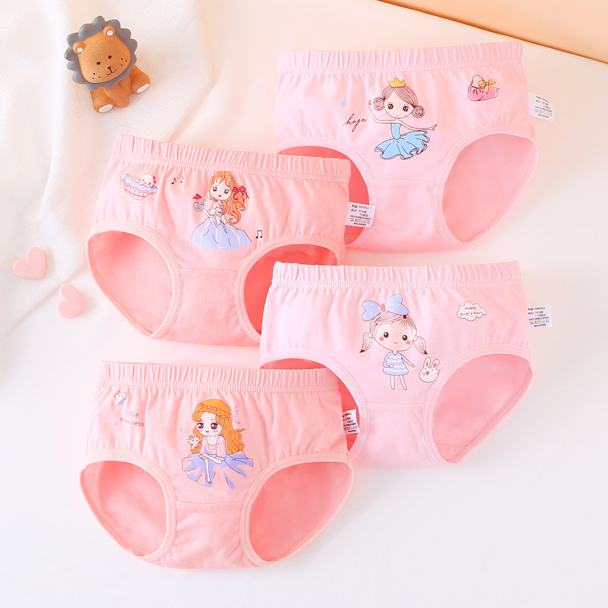 Un tipo de calzoncillos para niñas de algodón puro, calzoncillos para bebés, antibacterianos, transpirables, de cintura media, leggings para estudiantes de dibujos animados, sin sujetar PP