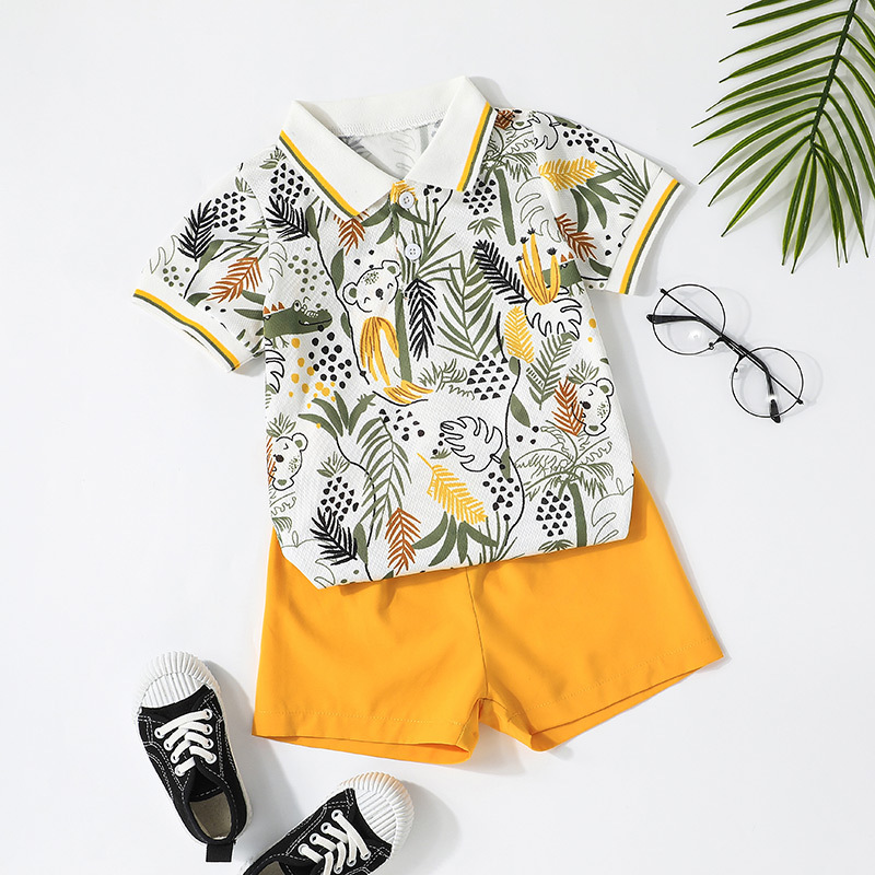 Fashion 2022 Summer Boy's Short-sleeved Shirt And Shorts Two-piece Suit display picture 1