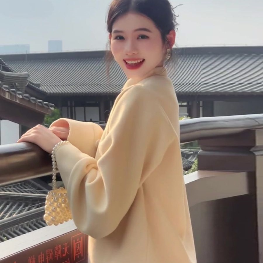 胖mm新中式轻国风毛呢外套女冬季温柔半身裙套装默认项绵羊绒纽扣