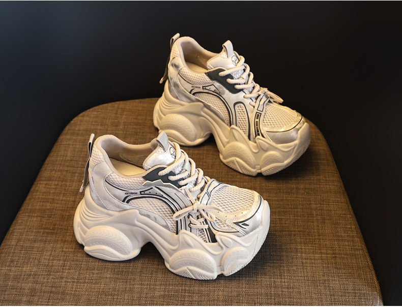 Giày sneaker nữ đế dày tăng chiều cao lưới thoáng khí phong cách giày bố — màu trắng chi tiết 5