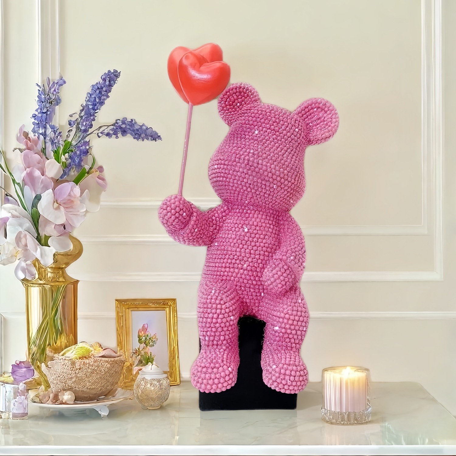 Nuevo globo de amor osos decoración sala de estar armario de televisión portón armario de vino lujo ligero violento oso red decoración de resina roja
