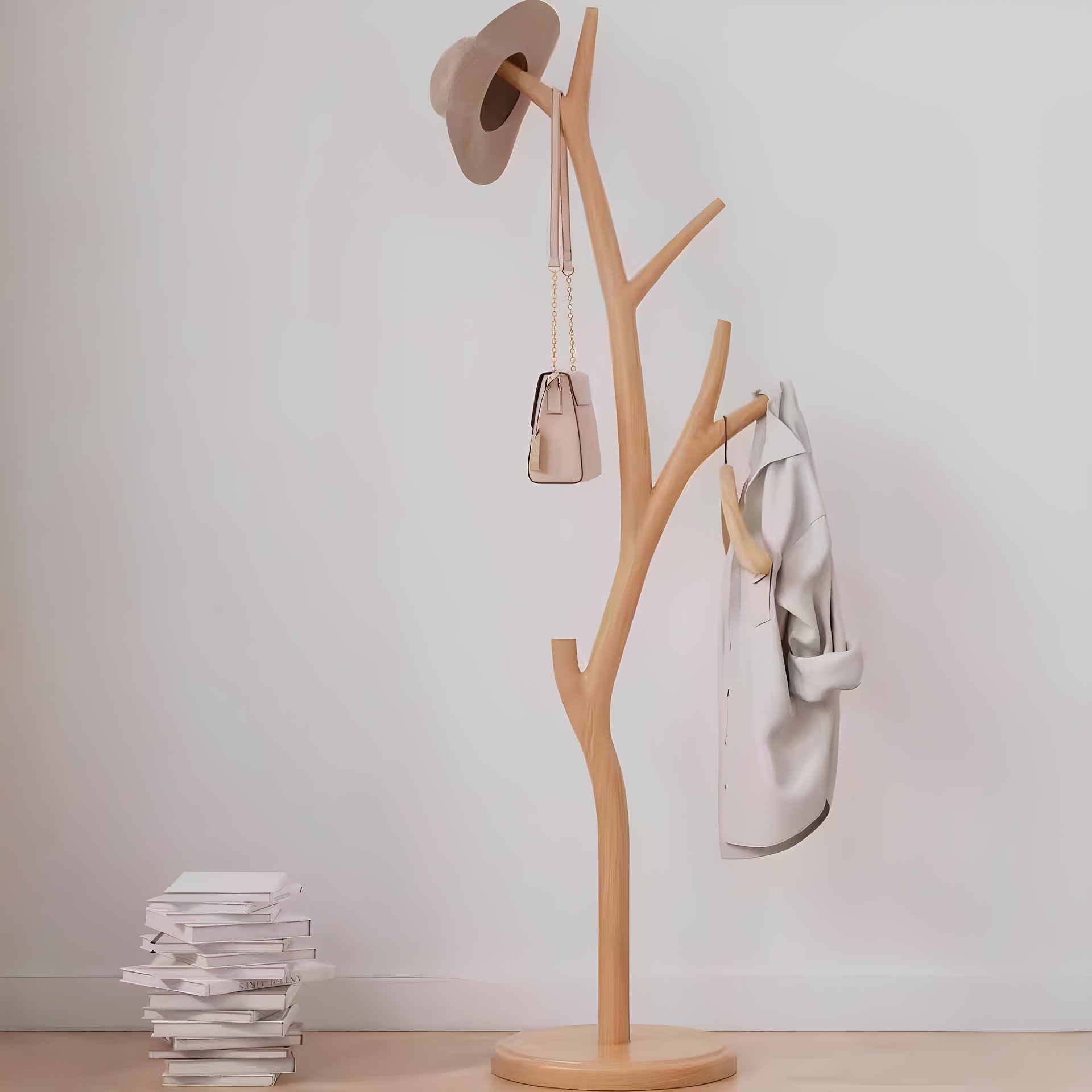 Solid Wood Simple Tree-Shaped Solid Wood Coat Rack Floor-Standing Bedroom Clothes Rack Household Bag Rack Indoor Clothes Rack