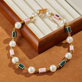 欧美跨境陶瓷设计中古项链复古项链小众设计轻奢锁骨链气质毛衣链