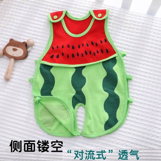 Baby's Jumpsuit Summer Thin Cotton Air-conditioning Suit Harper Men's and Women's Baby's Pajamas Short-sleeved Climbing Suit Summer Watermelon Suit