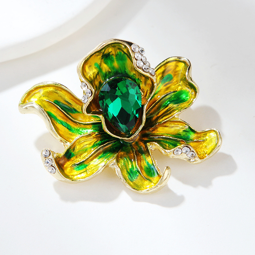 Broche en cristal multicouche en forme de goutte d'huile de couleur populaire, accessoires pour vêtements pour femmes, broche anti-exposition_voghion.com