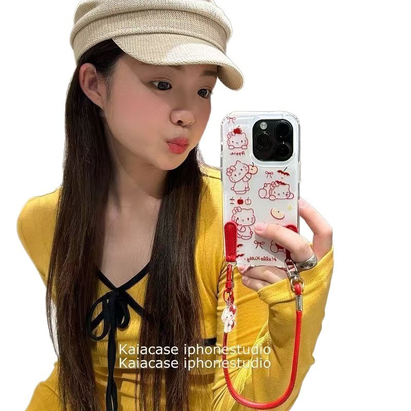 红线条苹果Kitty猫挂件适用iPhone17PROMAX手机壳新款16/15/14/13|undefined