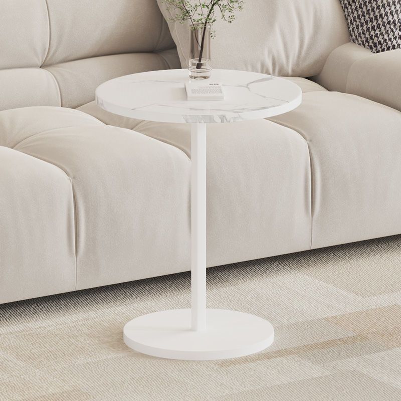 [두꺼운 라운드 사이드 테이블] 화이트 대리석 + 화이트 스트레이트 프레임