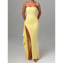 R 35845 Tube Top Slit Bodycon Dress Ĩ�ؿ����������ȹ