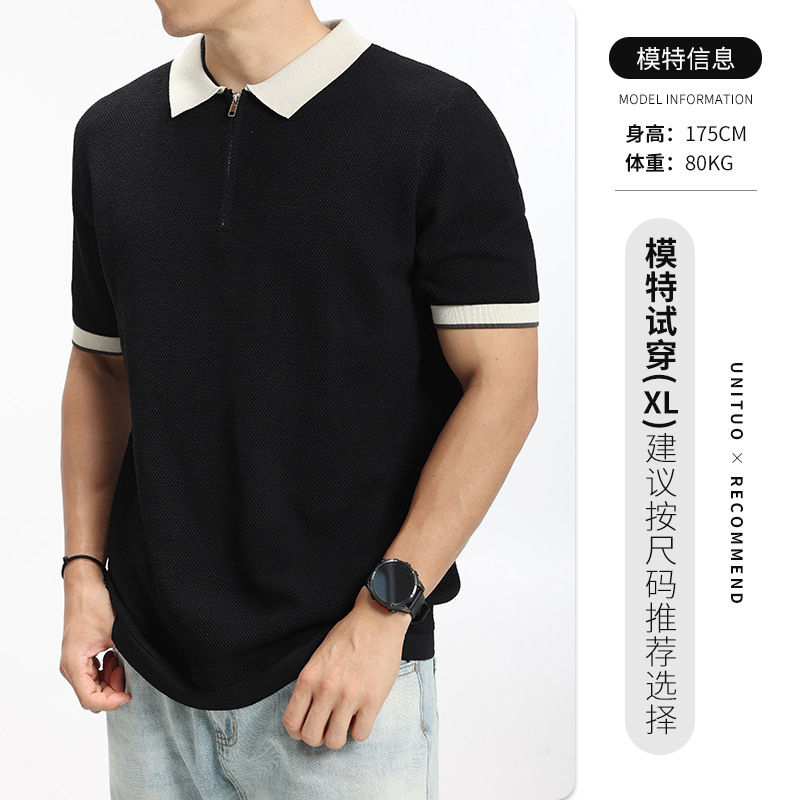 Hombres L viejo dinero helado camiseta de polo de punto hombre alto nivel de collar de color de choque de negocios casual camiseta de manga corta ropa de hombre