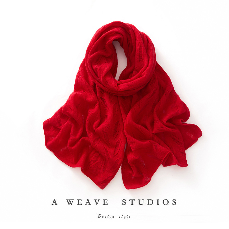 2025秋冬新款100%纯山羊绒针织围巾镂空设计软糯亲肤女保暖围脖