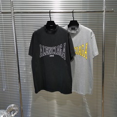 パリb家高バージョンの新型アルファベット刺繍水洗いして古い半袖ゆったりOS版半袖tシャツを作ります。