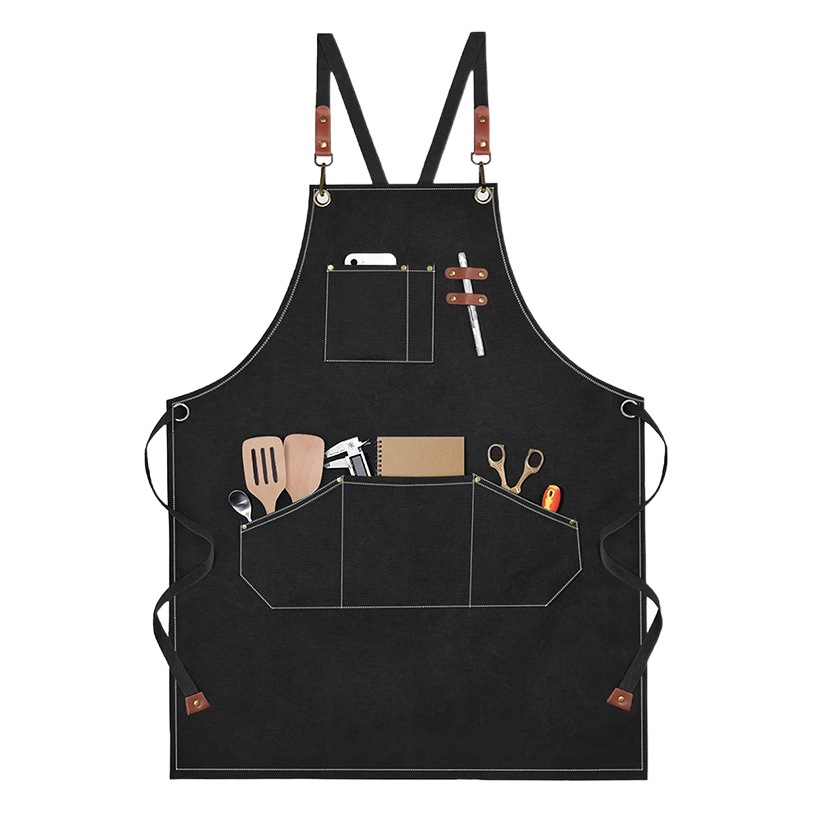 Cross-border Amazon lienzo grueso delantal logotipo personalizado leche tienda de té cafetería ropa de trabajo arte estudiante delantal al por mayor