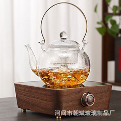玻璃蒸煮茶壺雙茶漏高硼硅星空沏茶壺銅把提梁壺玻璃圍爐煮茶壺