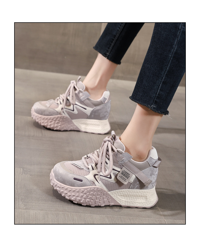Giày sneaker nữ đế dày tăng chiều cao lưới thoáng khí phong cách thể thao — màu be chi tiết 14