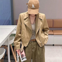 鹿皮绒外套女秋季新款感机车服小个子短款复古夹克上衣女