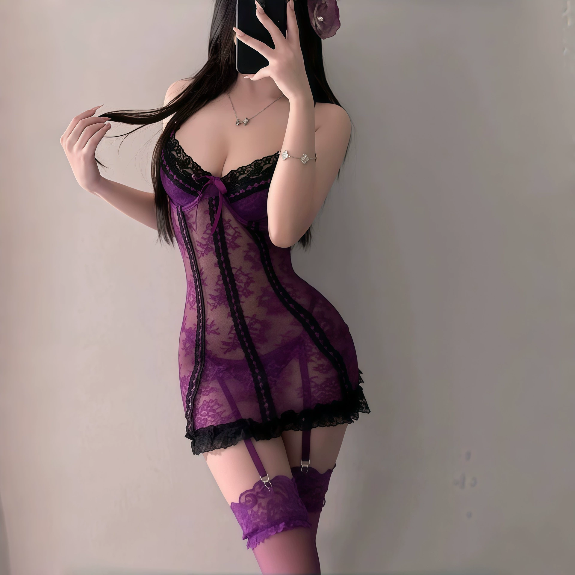 Sexy фиолетовый модный ретро кружевной пижамный комплект большого размера, без спинки, эффект лифтинга