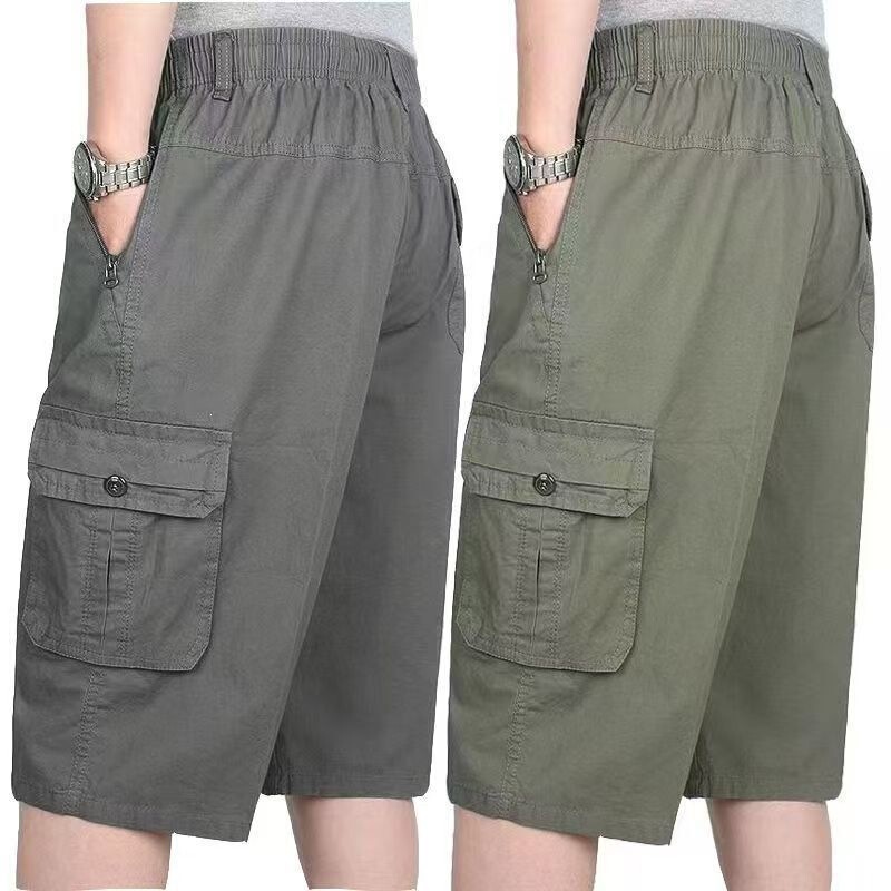 Summer Cotton Capri Pants for Middle-Aged and Elderly Men, Dad's Work Shorts, Loose Casual Beach Shorts for Middle-Aged Men