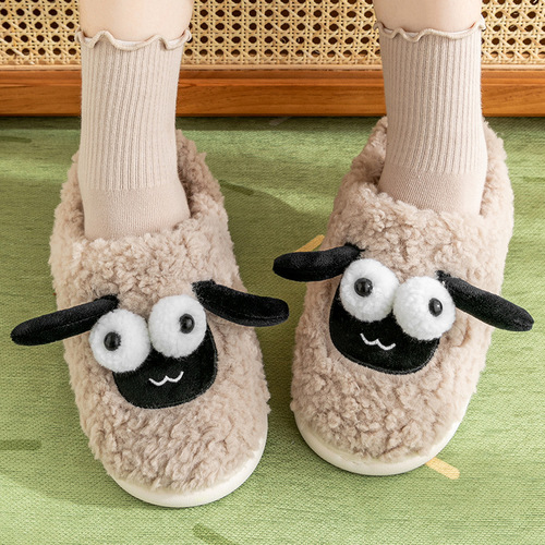 Couple cute little sheep cartoon cotton slippers for men and women winter home indoor warm and comfortable confinement shoes ins