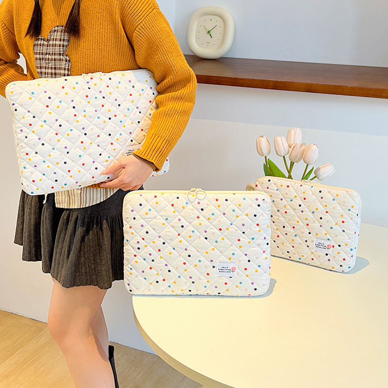 K-Style of Colorfulful Polka Dot Ins Laptop Bag Women's Portable Cosmetics Bag 14-Inch 15-16inch Tablet Liner Bag