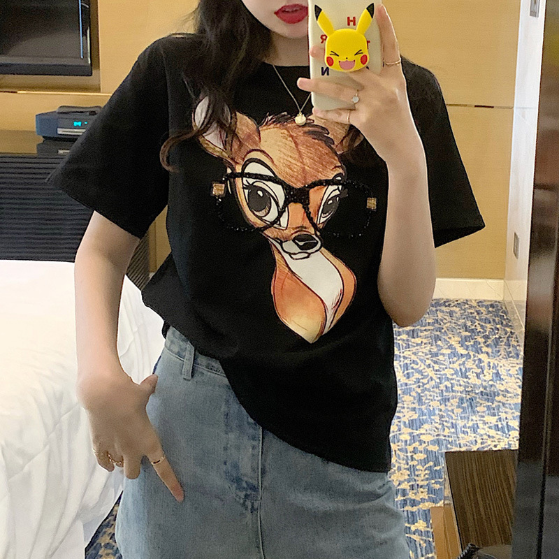 Maglietta casual letteraria di Instagram Maglietta allentata coreana T-shirt a maniche corte per coppia estiva Abbigliamento da donna_voghion.com