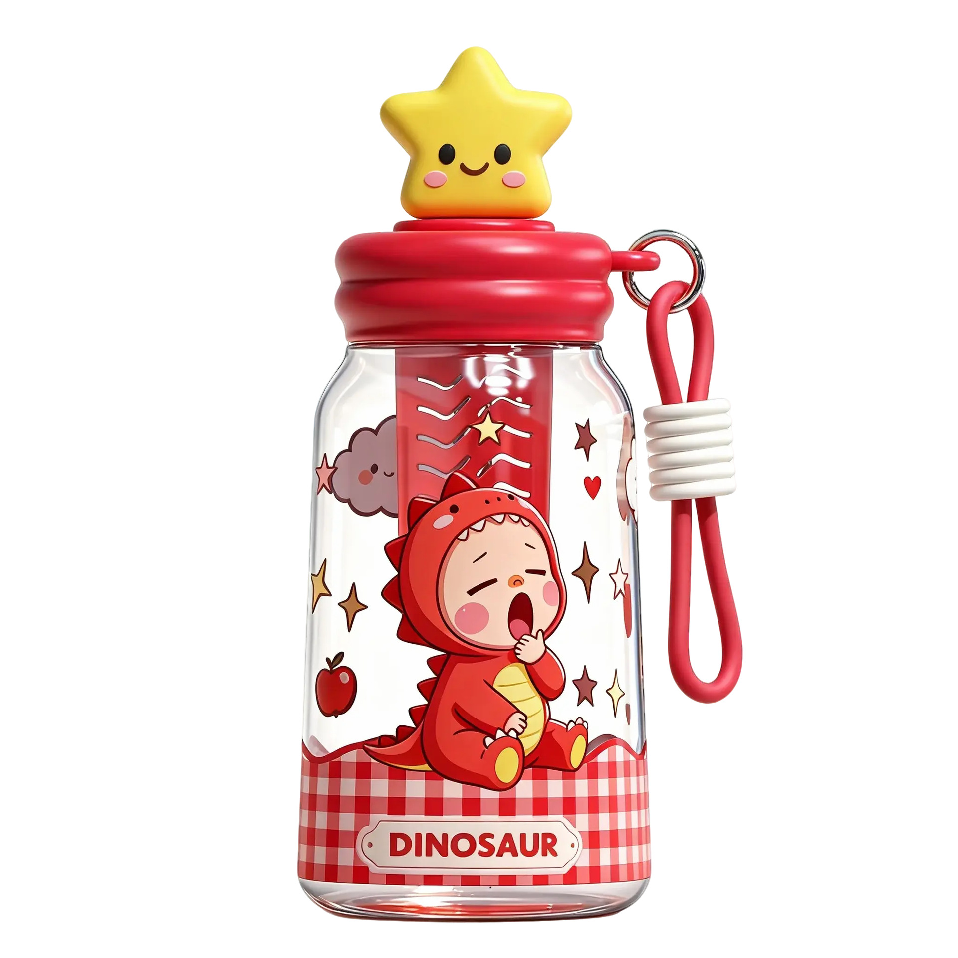 어린이 캐릭터 빨대 물병 스트랩 차망 플라스틱 물통 600ml