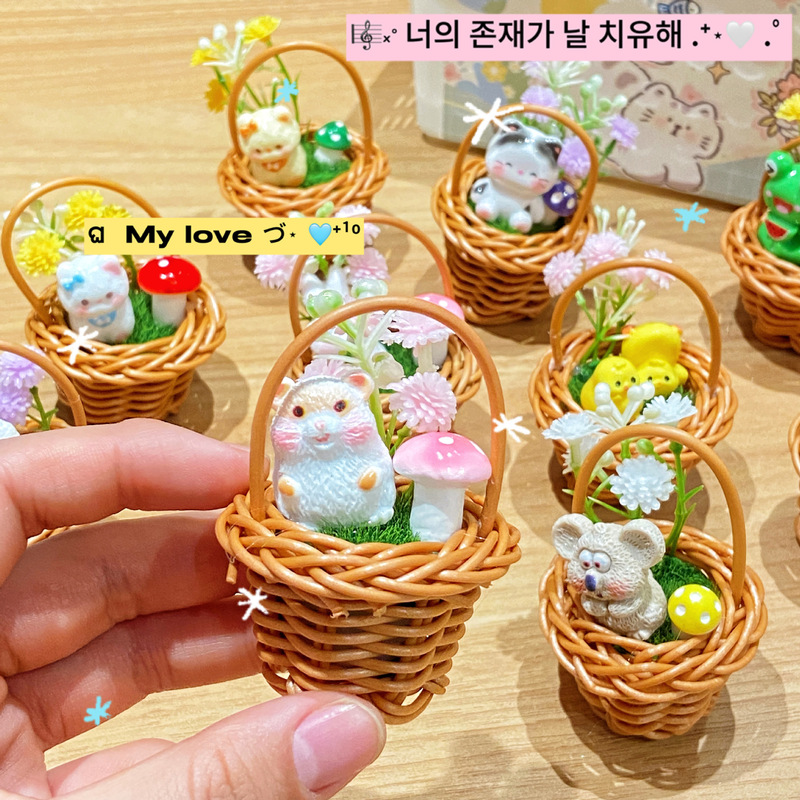 Spring Flower Basket Scene Decoration Desktop Scene Simulation Woven Basket Creative Mini Arcade Game Points Redemption