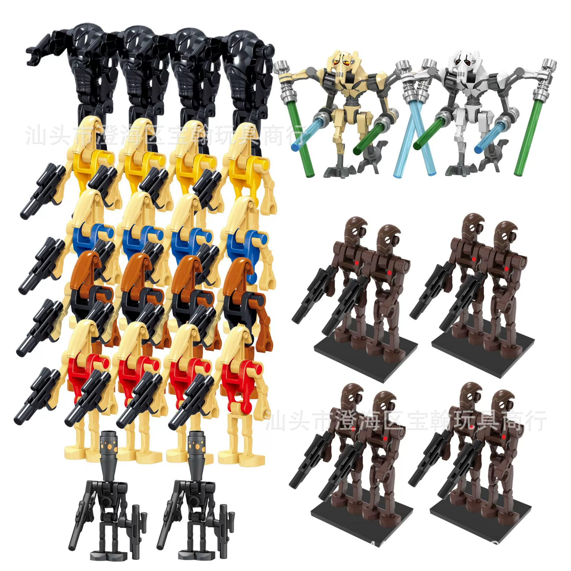 Minifigure set — assorted robot & soldier figures, mixed packs 8–120 pcs, combinable