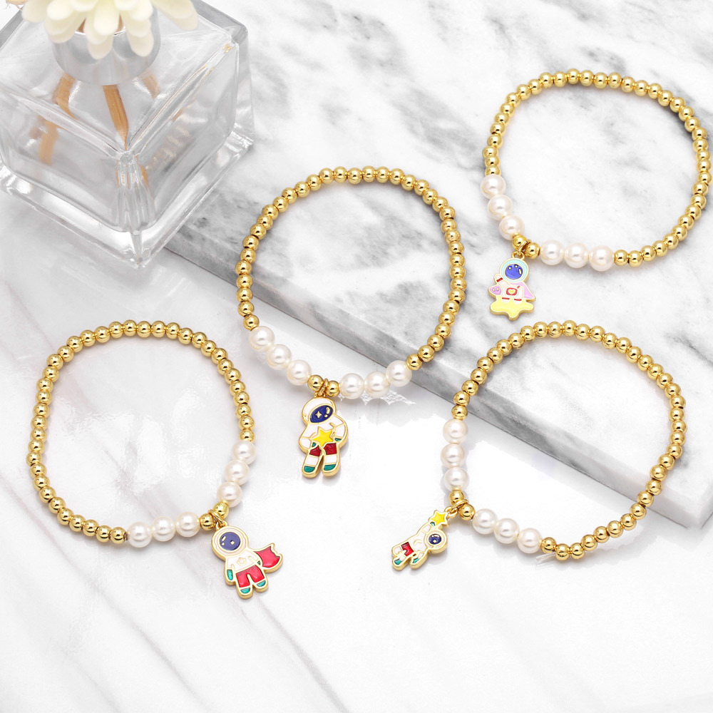 Astronaut Couple Bracelet Valentineu0027s Day Gift Fashion Color Drop Oil Copper Bracelet