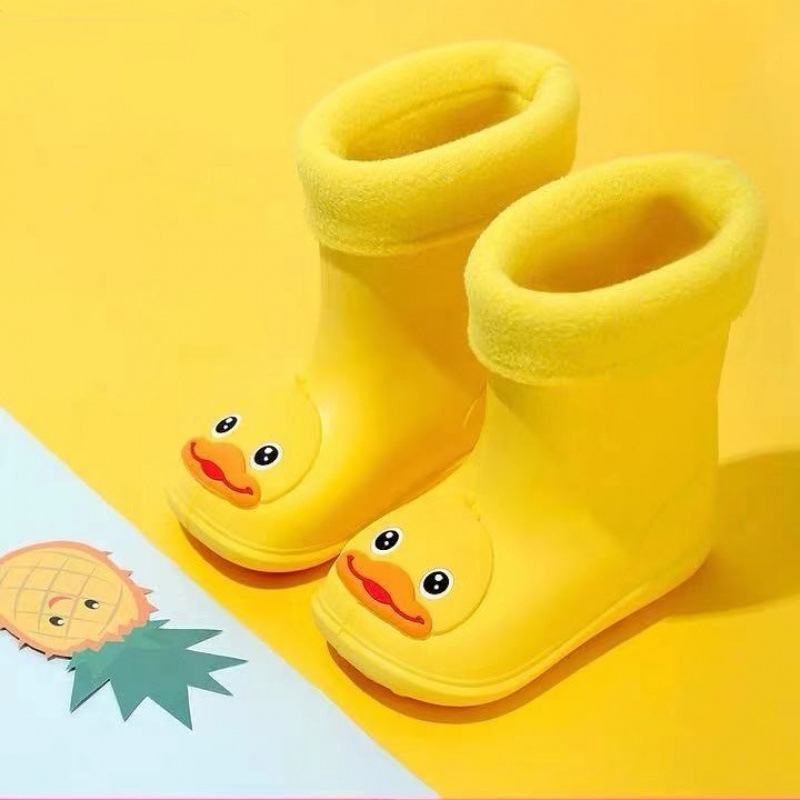 Children's Rain Boots Little Yellow Duck Non-Slip Waterproof Shoes for Male and Female Students Kidsren and Toddlers Baby Warm Rain Boots Winter Fleece-Lined