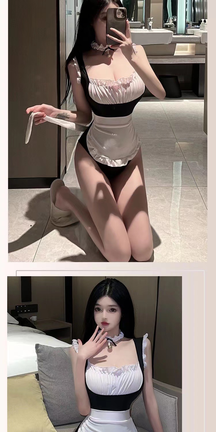 Sexy Maid Costume Roleplay Uniform Set with Mini Skirt and Polyester Fabric — detail image 9