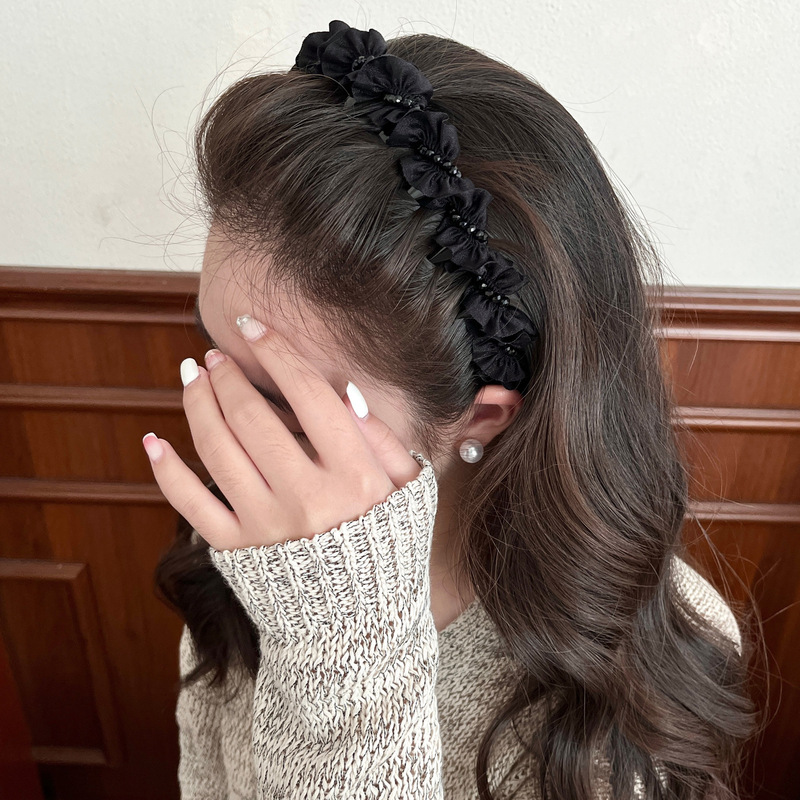 黑色甜酷风木耳边发箍带齿高颅顶发饰2025新款女简约气质发卡头饰|undefined