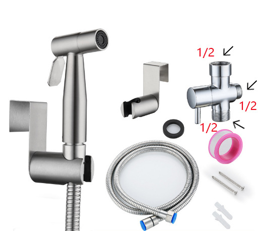 Estándar americano 7/8 boquilla de lavado de inodoro de refuerzo PISTOLA DE PULVERIZACIÓN de inodoro Traje limpiador de mujer de alta presión de acero inoxidable 304 transfronterizo