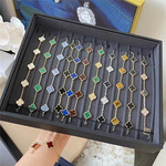 高版本V金四叶草手链女厚金镀18k金五花手链双面天然白贝母红玉髓