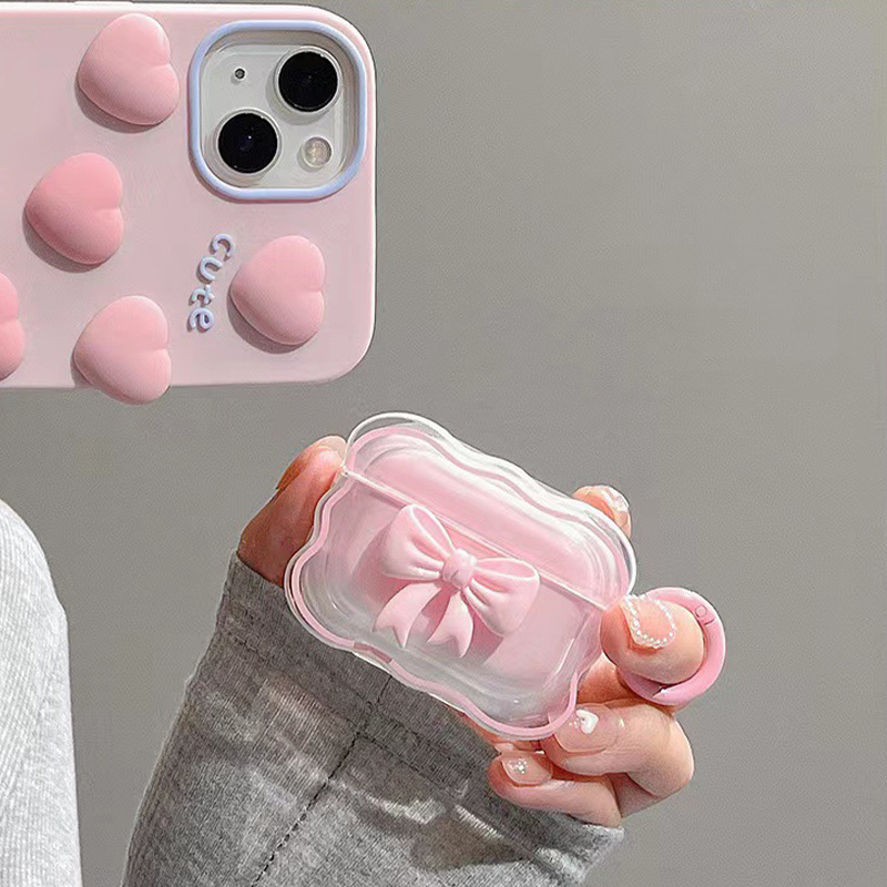 Apple AirPods 1/2世代Proヘッドフォン保護ケースカバーワイヤレスシンプルに適したインスタイル立体リボン|undefined