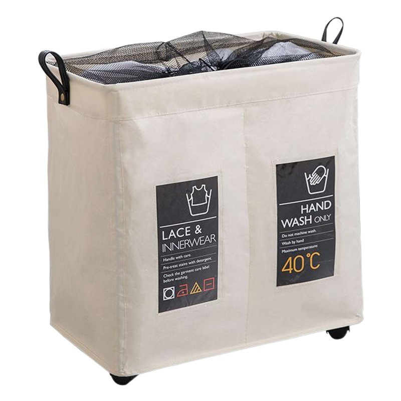 Ropa plegable caja de almacenamiento de malla de rejilla doble cesta de almacenamiento de ropa con ruedas Marco de aleación cesta de almacenamiento cordón