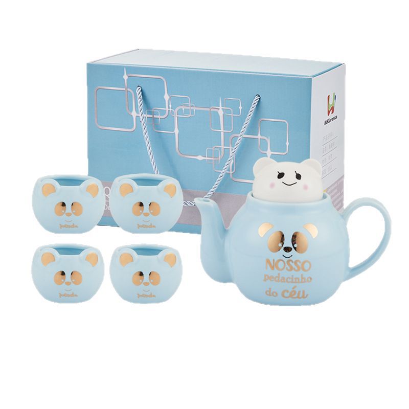 Lindo de dibujos animados Flor de cerámica juego de té imprimible logo Amazon dedicado Panda juego de té taza juego de regalo traje