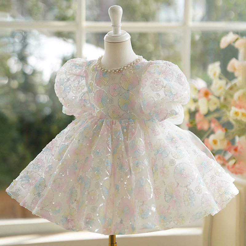 Children's dress princess dress girl dopamine sweet puff sleeve piano performance costume little girl birthday puffy skirt_voghion.com