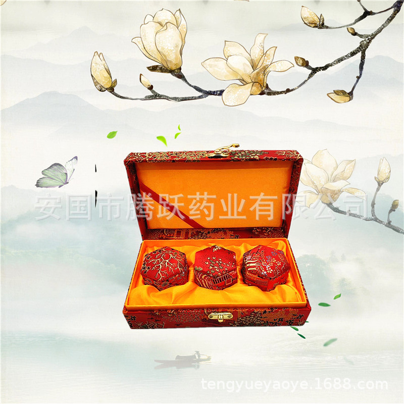 Brocade Gift Box Set of 3 Hexagonal Empty Jewelry Packaging Boxes Red and Yellow key features
