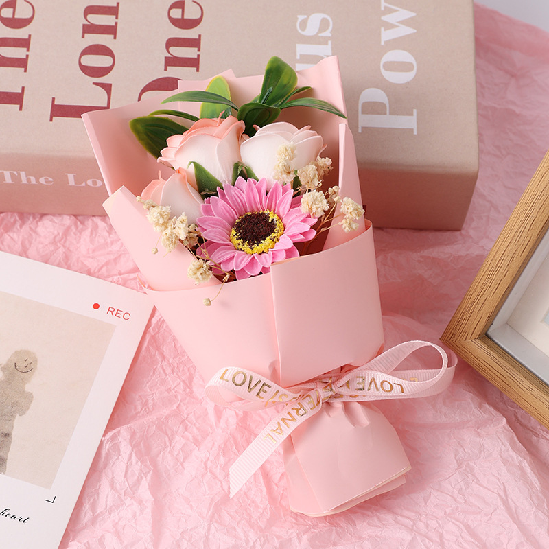 Regalo de San Valentín mini ramo de flores girasoles, flores secas eternas con estrellas exquisitas