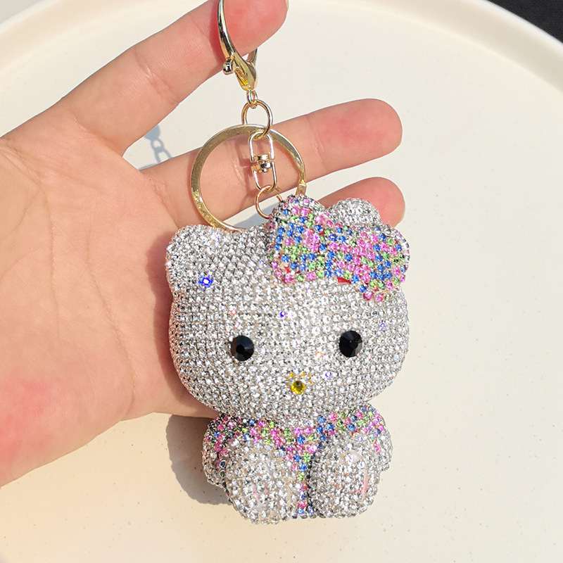 車のキーホルダークリエイティブ猫漫画動物キーホルダーダイヤモンドペンダントガラスラインストーンバッグペンダントギフト|undefined