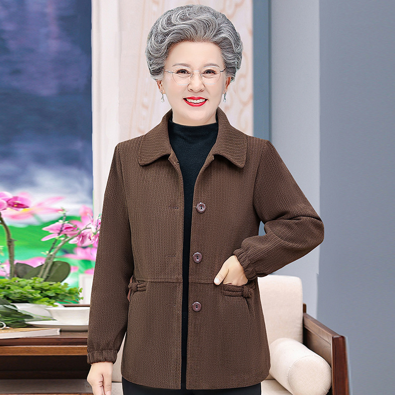 奶奶春秋装灯芯绒外套60岁70妈妈翻领上衣2025新款宽松大码衣服女|undefined