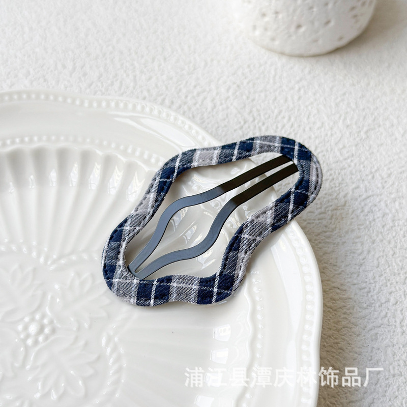 新款红色格纹格子发夹秋冬儿童BB夹三角星星云朵水滴镂空一字夹|undefined