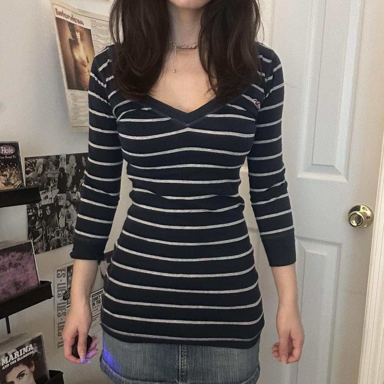 2025秋季新款欧美跨境速卖通条纹v领针织长袖上衣