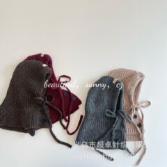冬季韩系复古氛围感毛线帽儿童保暖一体帽男女加厚毛线帽
