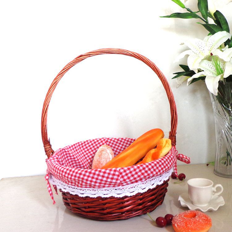 WBZ7 Fruit Basket Woven Packaging Bamboo Basket Handheld Basket Flower Basket Vegetable Basket Supermarket Shopping Basket Woven Basket Picnic Basket