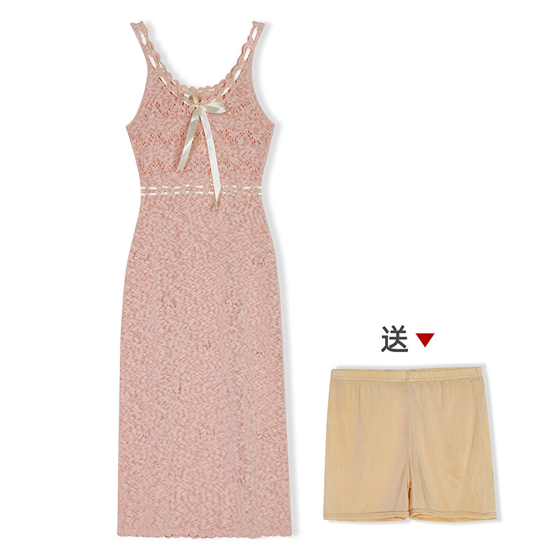 Lace Peach Girl Fancy Yarn Knitted Lace Skirt Summer French Retro Slim Knitted Dress